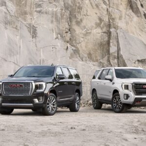 (L to R) 2021 GMC Yukon Denali and AT4